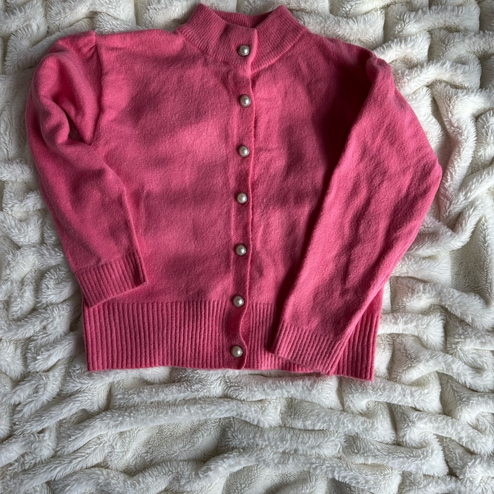Vibrant Pink Knit Cardigan Sweater